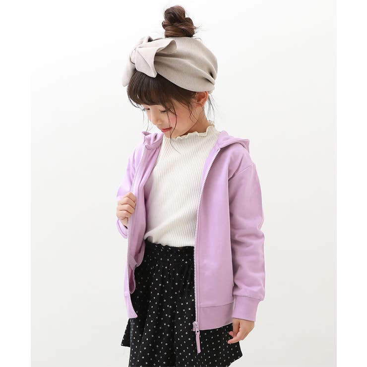 Lパープル | 無地スウェットジップパーカー 子供服 キッズ | devirock
