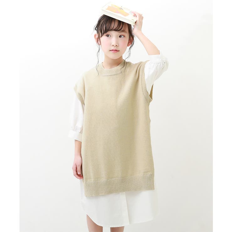 ニットベスト＆七分袖ワンピースセット 子供服  キッズ[品番：VR000009283]｜devirock（デビロック）のキッズファッション通販｜SHOPLIST（ショップリスト）