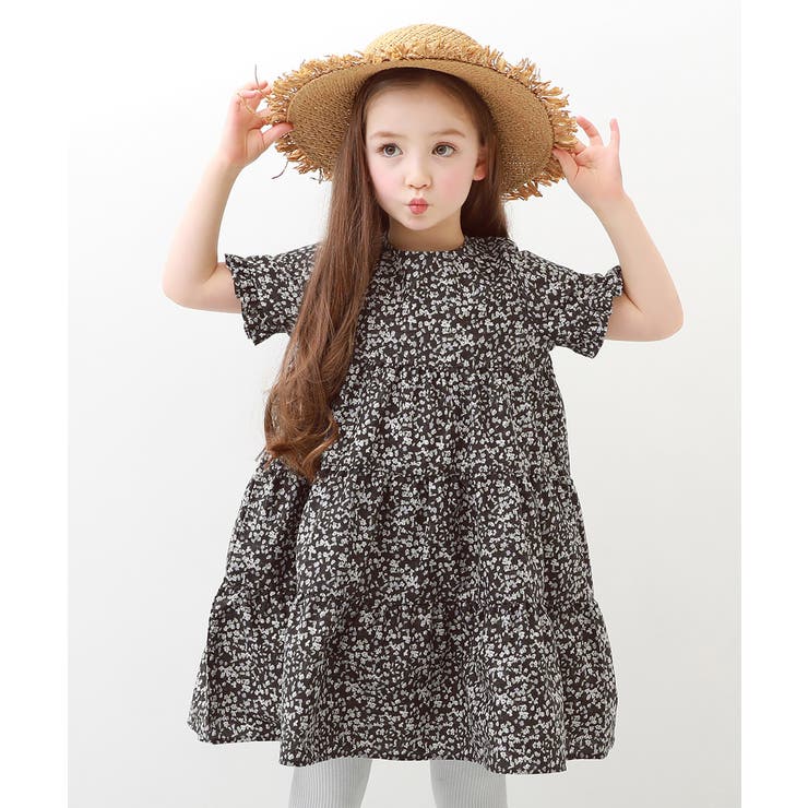 花柄ティアード半袖ワンピース 子供服 キッズ[品番：VR000009414