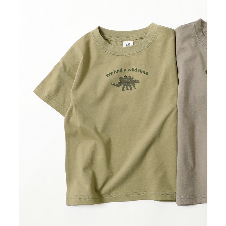013-恐竜2-Lオリーブ | デビラボ BOX半袖Tシャツ 子供服 | devirock