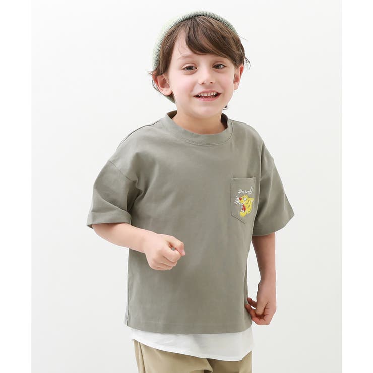 BIGシルエットロゴ刺繍Tシャツ 子供服  キッズ[品番：VR000009389]｜devirock（デビロック）のキッズファッション通販｜SHOPLIST（ショップリスト）