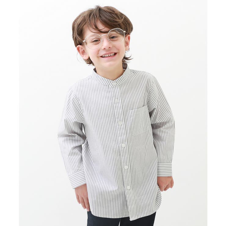 スタンドカラーロング丈シャツ 子供服 キッズ 男の子 女の子