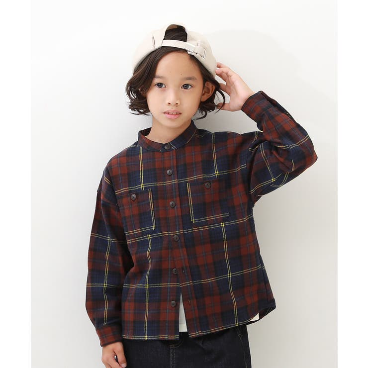 バンドカラー ネルシャツ 子供服 キッズ 男の子 シャツ トップス[品番：VR000009504]｜devirock（デビロック）のキッズ ファッション通販｜SHOPLIST（ショップリスト）