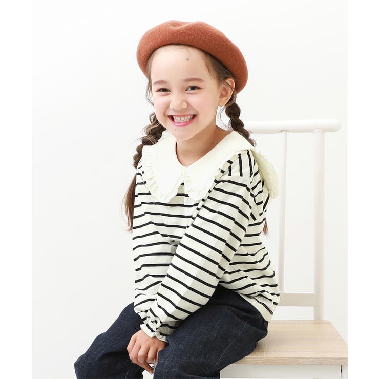 フリルカラー付き 長袖Tシャツ 子供服[品番：VR000009588]｜devirock