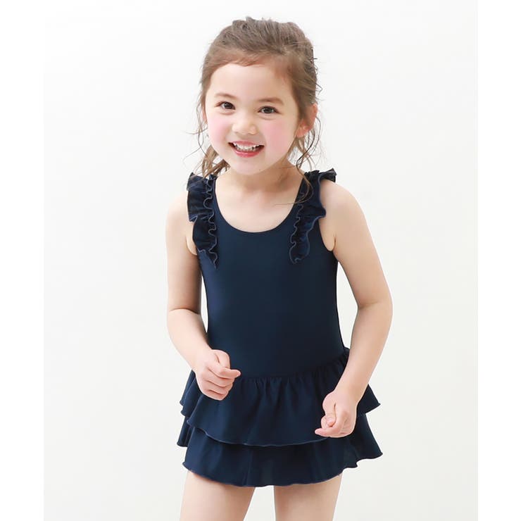 001-ネイビー-ネイビー | 女児フリルワンピーススクール水着 子供服 キッズ 女の子 スクールウェア | devirock