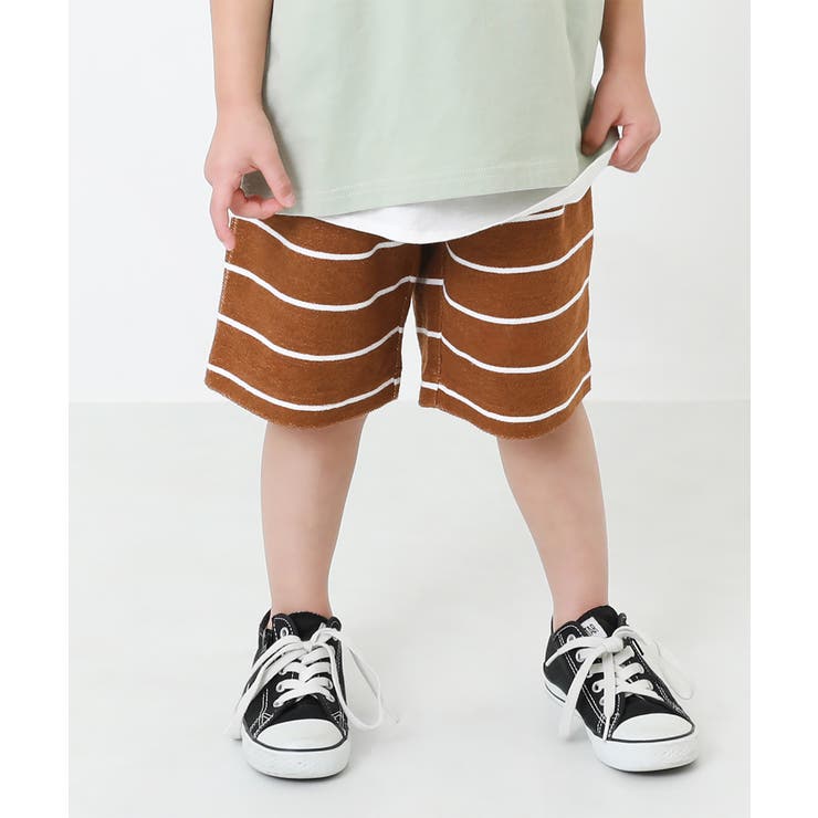 013-キャメル | 総柄裏使いハーフパンツ 子供服 キッズ | devirock