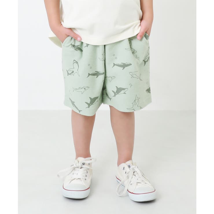 014-サックスブルー | 総柄裏使いハーフパンツ 子供服 キッズ | devirock