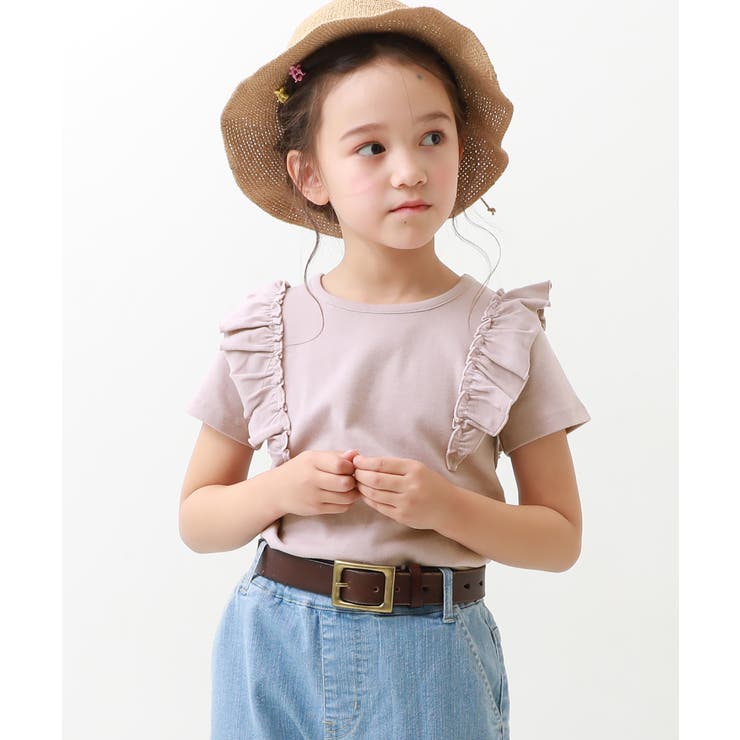 肩フリル半袖Tシャツ 子供服 キッズ[品番：VR000009339