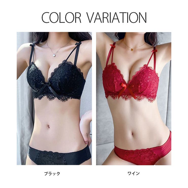 2カラーセット  ストラップリボン レース ノンワイヤー ブラショーツセット セクシーランジェリー 下着 セクシー 韓国 韓国ファッション