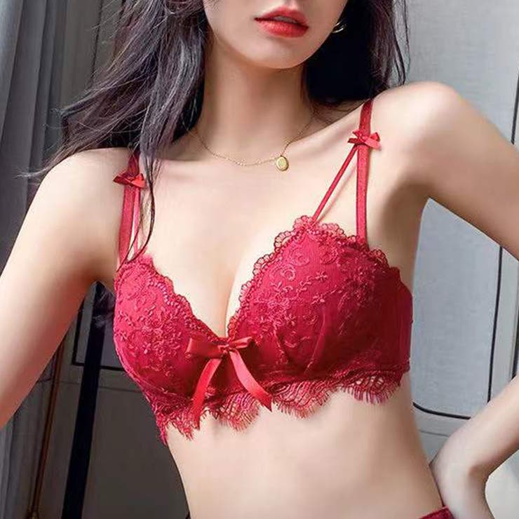 2カラーセット  ストラップリボン レース ノンワイヤー ブラショーツセット セクシーランジェリー 下着 セクシー 韓国 韓国ファッション