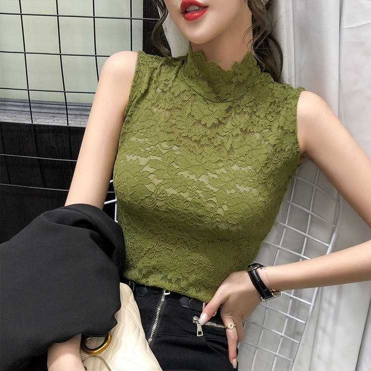 選べる2カラーセット 総レース タンクトップ ハイネック セクシー 透け感 トップス 春 夏 秋 韓国 韓国ファッション