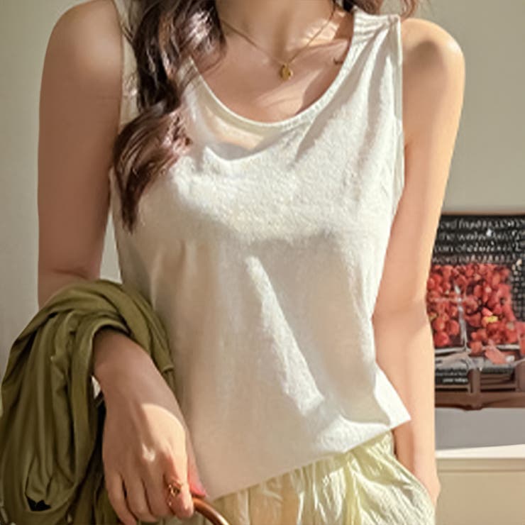 ホワイト | ラウンドネックタンクトップ タンクトップ ラウンドネック | インナーショップDiamondHearts 