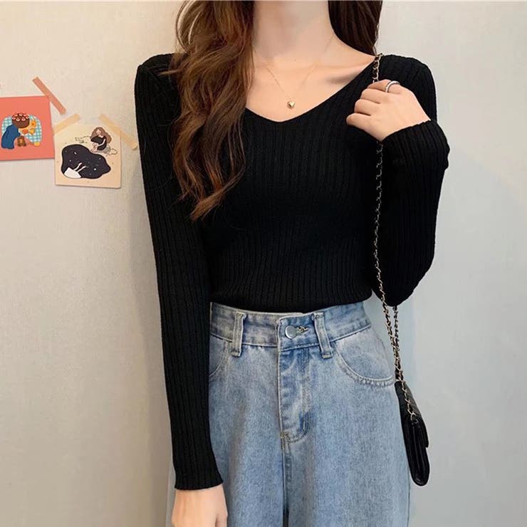 Vネック 薄手 春秋ニット | インナーショップDiamondHearts  | 詳細画像7 