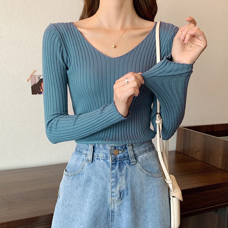 Vネック 薄手 春秋ニット | インナーショップDiamondHearts  | 詳細画像12 