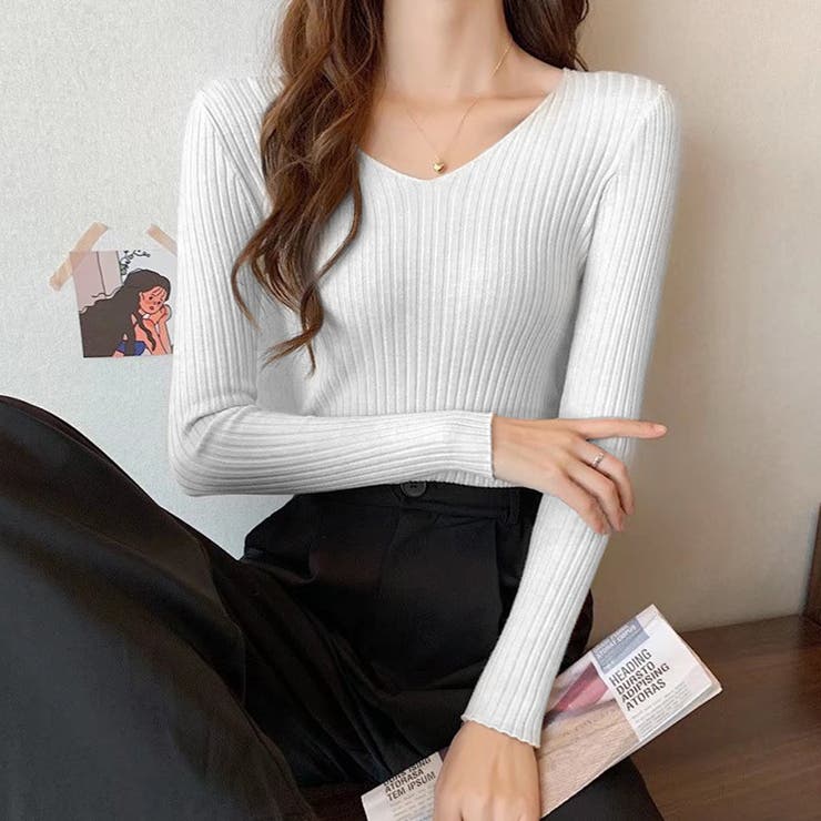 Vネック 薄手 春秋ニット | インナーショップDiamondHearts  | 詳細画像15 