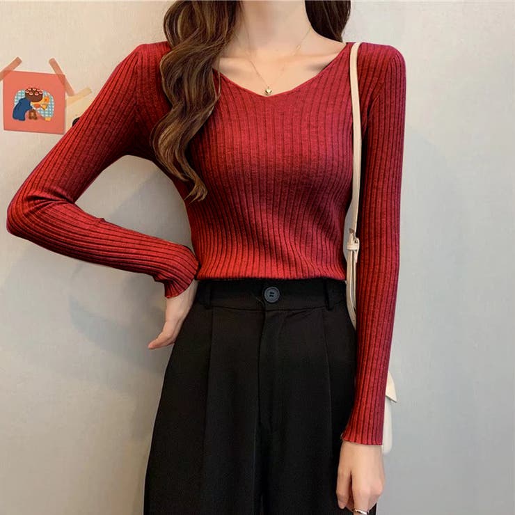 テラコッタ | Vネック 薄手 春秋ニット | インナーショップDiamondHearts 