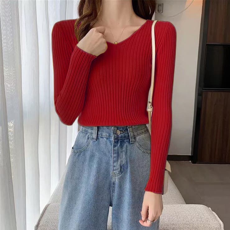 ワイン | Vネック 薄手 春秋ニット | インナーショップDiamondHearts 