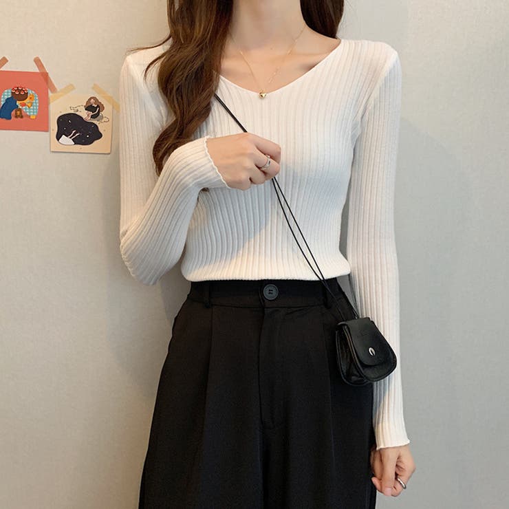 ホワイト | Vネック 薄手 春秋ニット | インナーショップDiamondHearts 