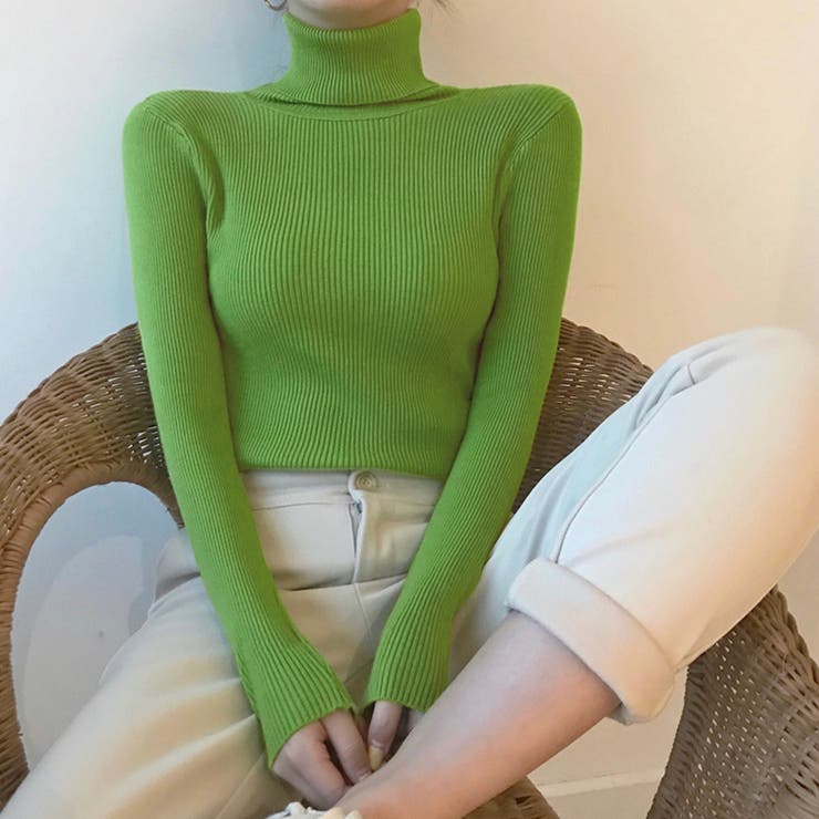 ライトグリーン | 細見え 薄手ハイネック インナーニット | インナーショップDiamondHearts 