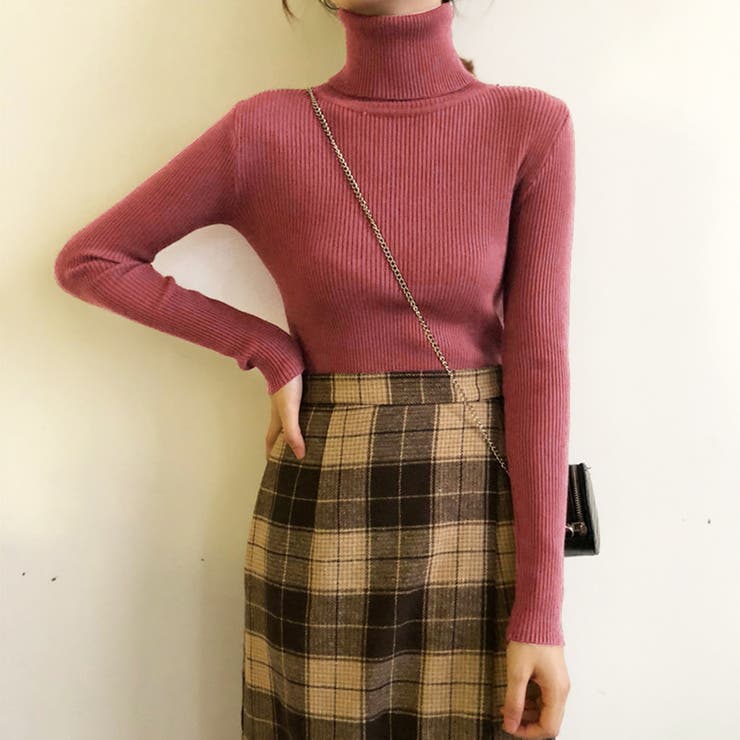 コーラルピンク | 細見え 薄手ハイネック インナーニット | インナーショップDiamondHearts 