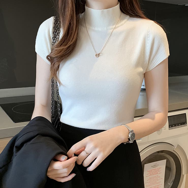 人気 ブランド チェック サマーニット ハーフタートルネック 半袖[品番：DMHU0003102 Tシャツ(半袖/袖なし)