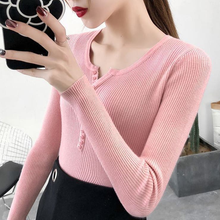 薄手Vネック インナーニット 長袖ニット | インナーショップDiamondHearts  | 詳細画像16 