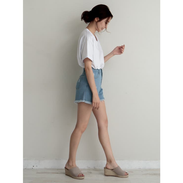 ダメージデニムショートパンツ カットオフデザイン パンツ[品番