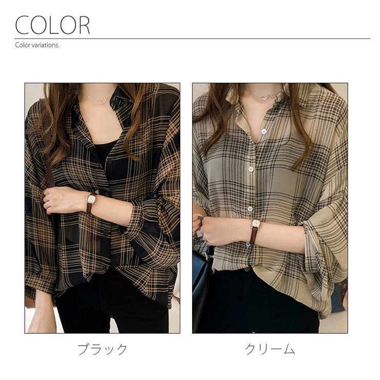 春夏用 薄手 長袖チェックシアーシャツ[品番：DMHU0003027