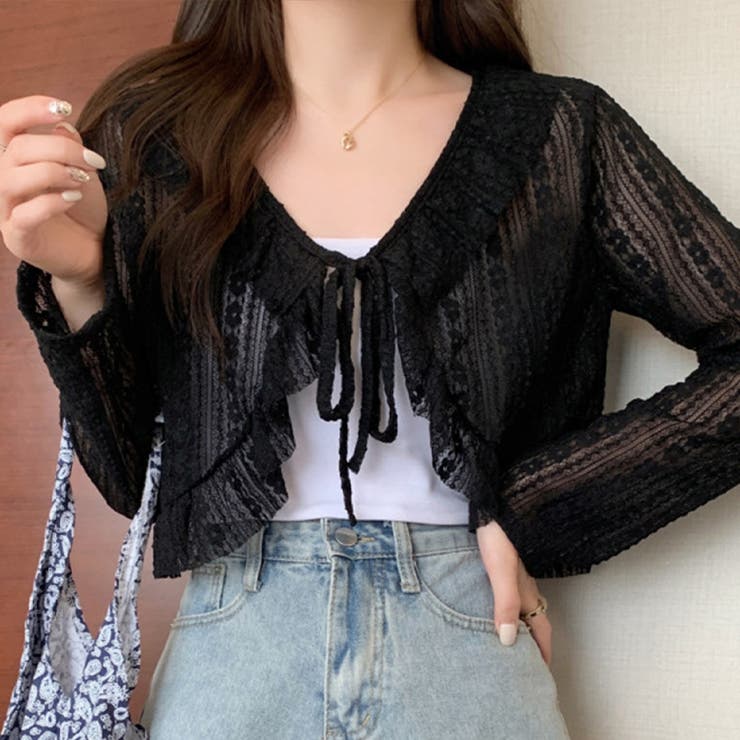 レースフリルショートカーディガン レース フリル | インナーショップDiamondHearts  | 詳細画像3 
