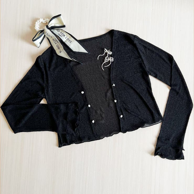 パールボタンシアーショートカーディガン シアー パールボタン | インナーショップDiamondHearts  | 詳細画像3 