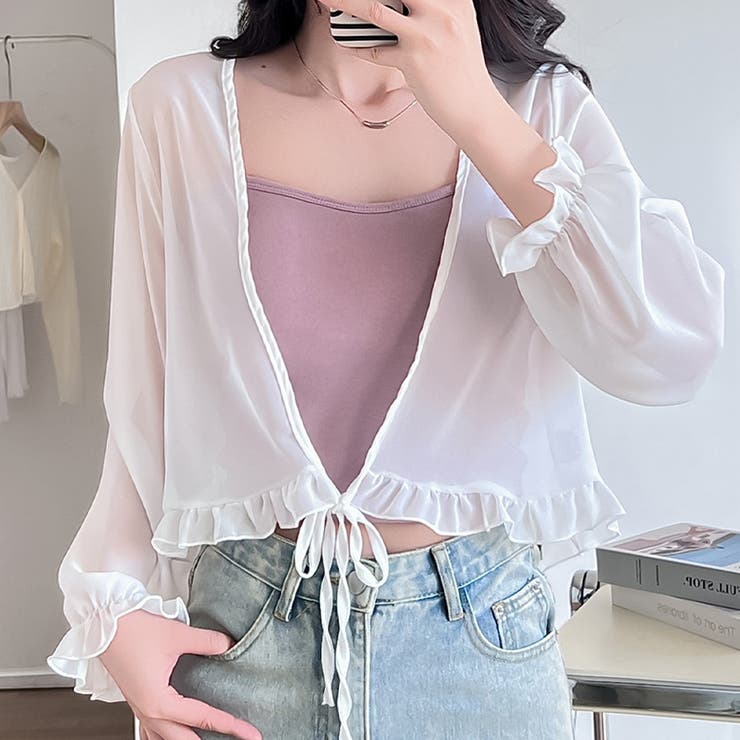 ホワイト | キャンディスリーブフリルシアーシャツ キャンディスリーブ シアーシャツ | インナーショップDiamondHearts 