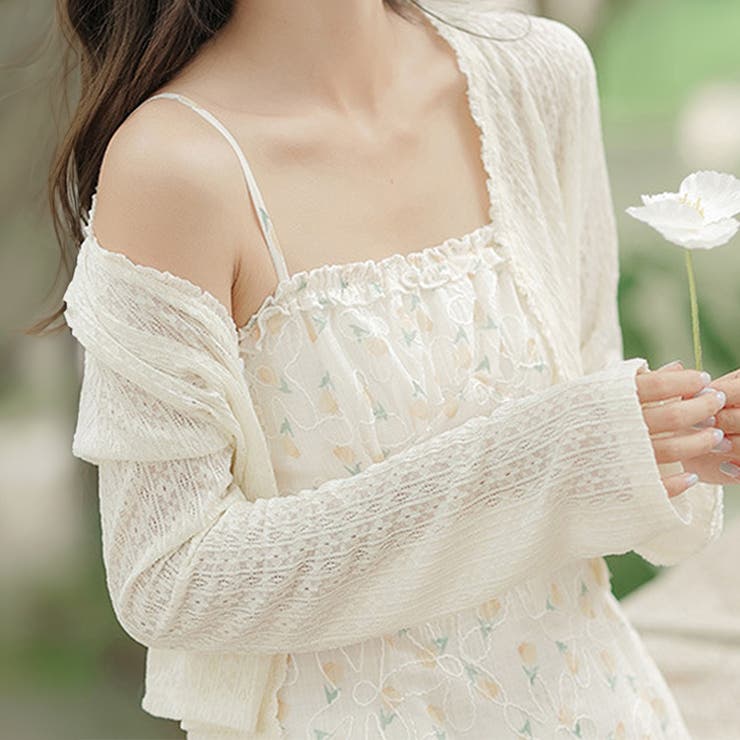 ホワイト | フェミニンレースカーディガン レース カーディガン | インナーショップDiamondHearts 