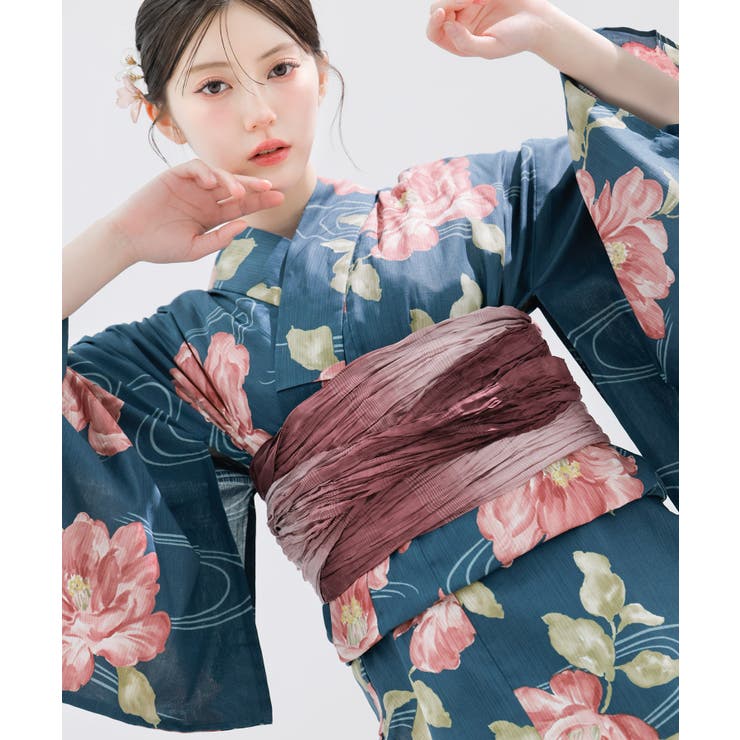 大正椿流れ(紺青) | 浴衣 セット レディース | Dita