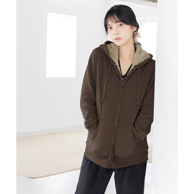 Brown | レディース 裏起毛パーカー フード付き | Dita