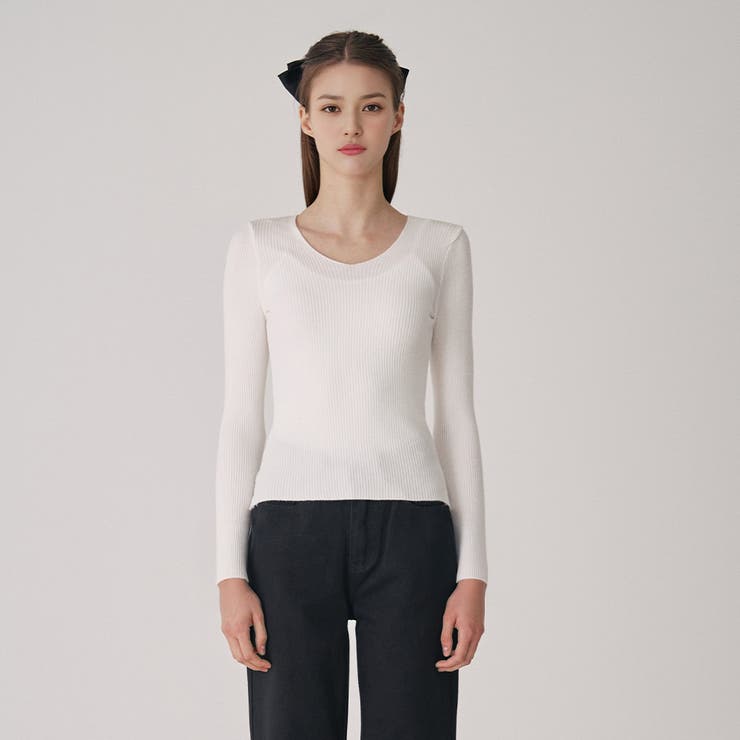 ベーシック スリムフィット Vネック ニット韓国 韓国ファッション | SweetSOUP | 詳細画像2 