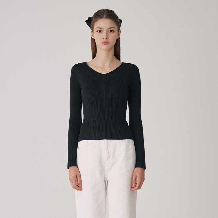 ベーシック スリムフィット Vネック ニット韓国 韓国ファッション | SweetSOUP | 詳細画像4 