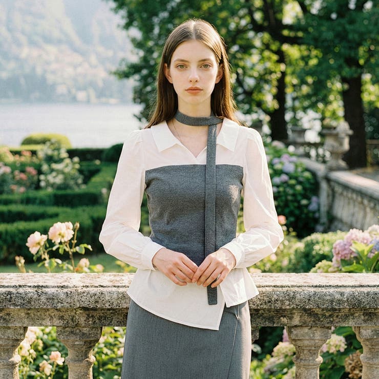 タイネックビスチェレイヤード型ブラウス 韓国 韓国ファッション | SweetSOUP | 詳細画像2 