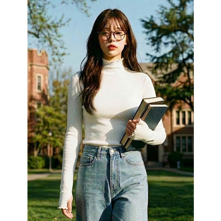 ウェーブ ウォーマー タートルネック Tシャツ 韓国 韓国ファッション | SweetSOUP | 詳細画像1 