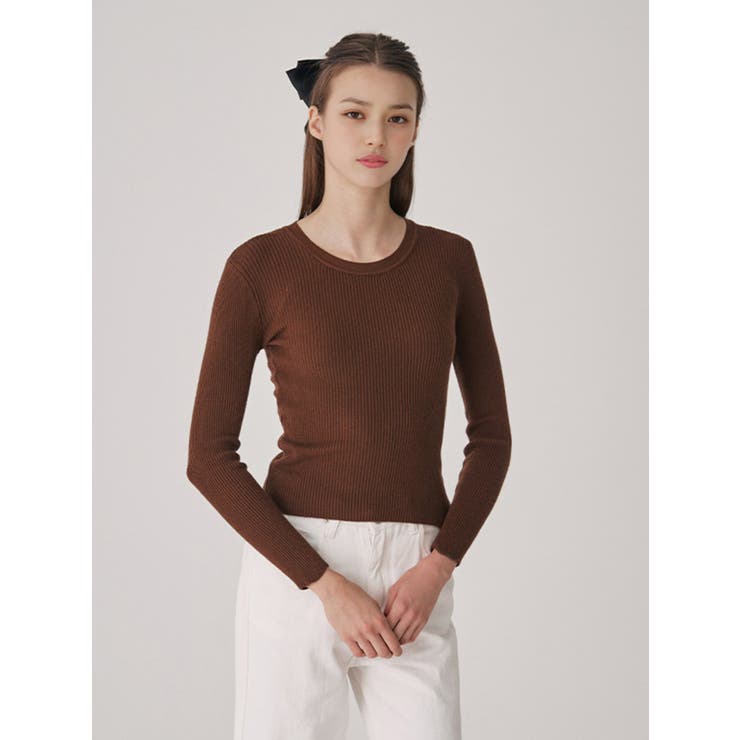 ベーシック スリムフィット ラウンドネック ニット韓国 韓国ファッション | SweetSOUP | 詳細画像1 