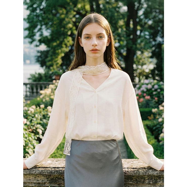 レースタイネックブラウス 韓国 韓国ファッション | SweetSOUP | 詳細画像1 