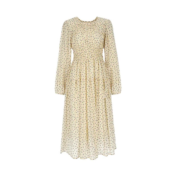 フローラルスモックシャーリングロングワンピース 韓国 韓国ファッション | SweetSOUP | 詳細画像1 