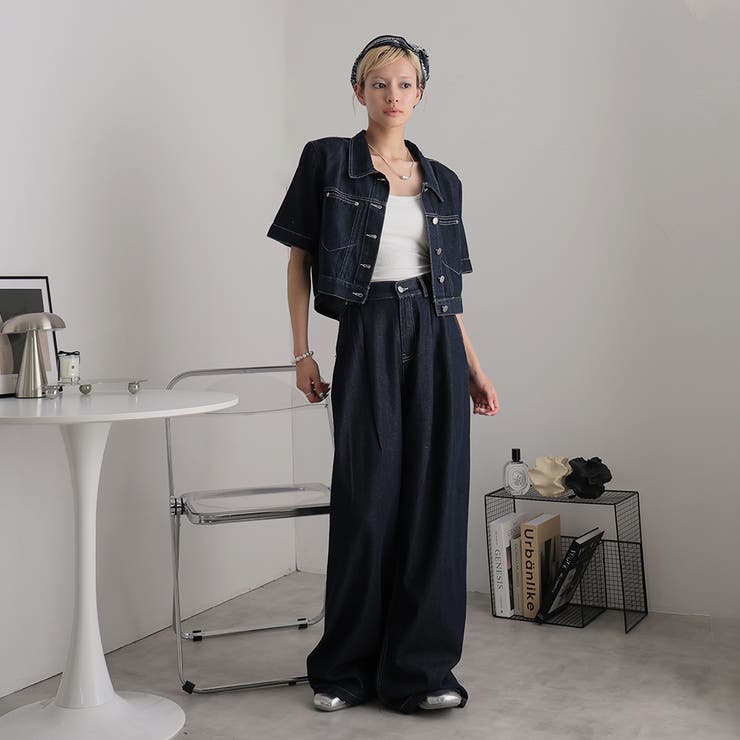 ネイビー | デニムジャケットとパンツセット | Doula Doula