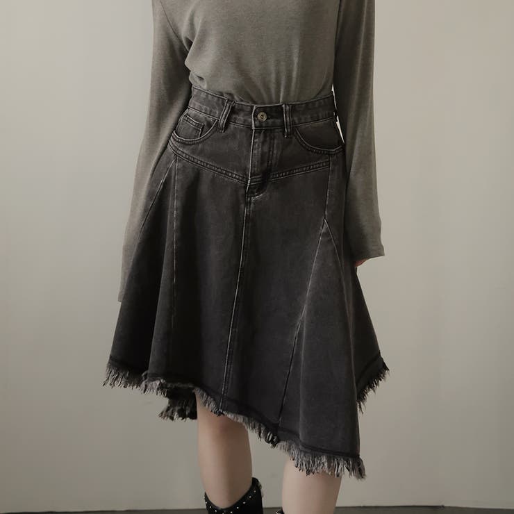 ブラック | デニムフレアスカート | Doula Doula