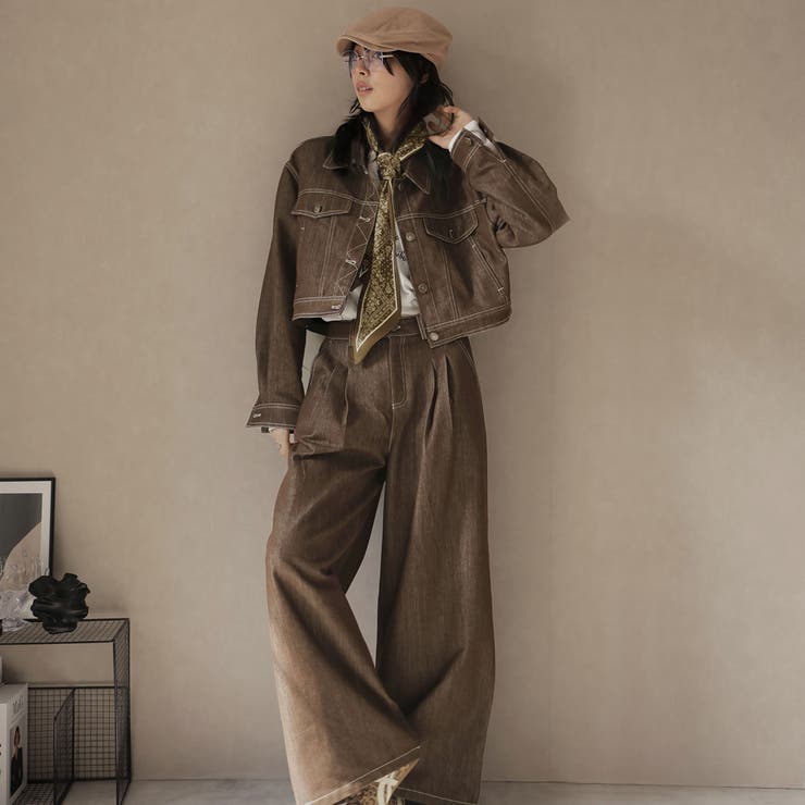 ブラウン | デニムジャケットとパンツセット | Doula Doula