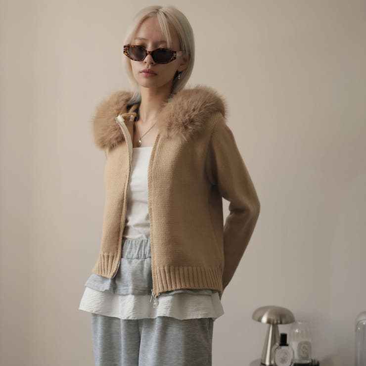 ファー付きニットカーディガン | Doula Doula | 詳細画像1 