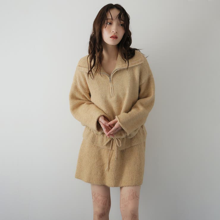 キャメル | ニットセーターとショットパンツセット | Doula Doula