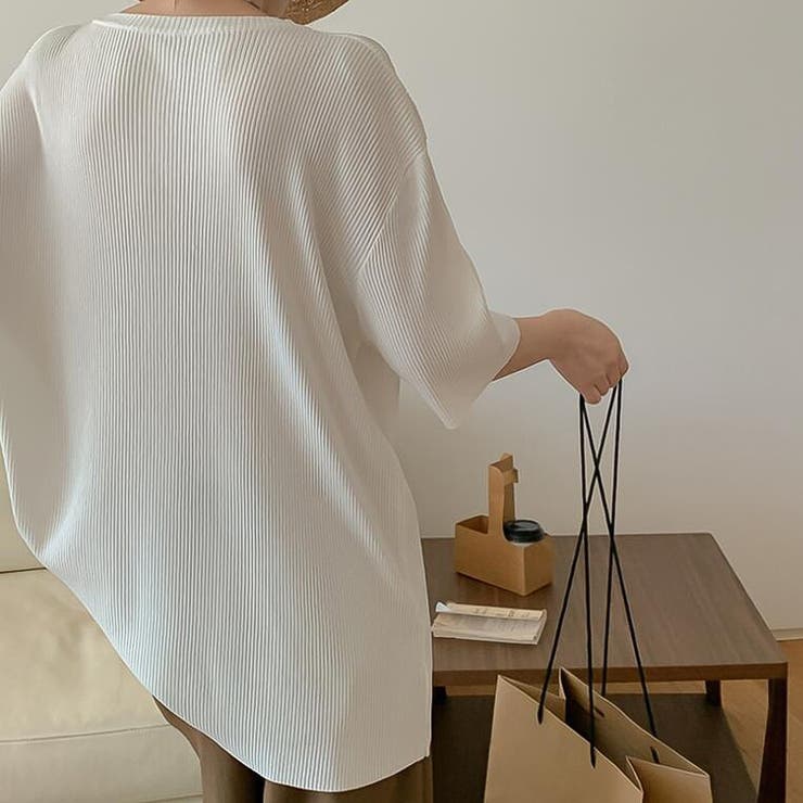 オーバーサイズVネックリブニット半袖プルオーバー【韓国ファッション】 | Doula Doula | 詳細画像4 