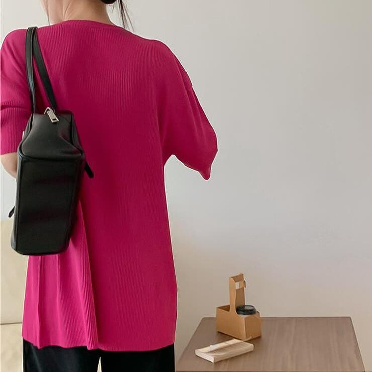 オーバーサイズVネックリブニット半袖プルオーバー【韓国ファッション】 | Doula Doula | 詳細画像7 