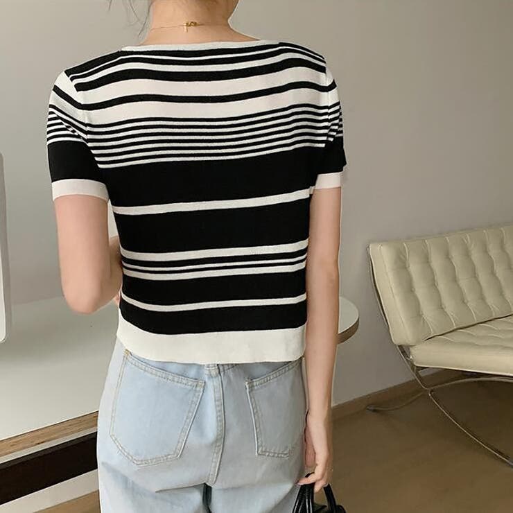 ランダムボーダー半袖ニット【韓国ファッション】 | Doula Doula | 詳細画像7 