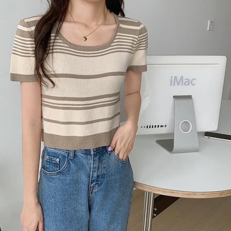 ランダムボーダー半袖ニット【韓国ファッション】 | Doula Doula | 詳細画像9 